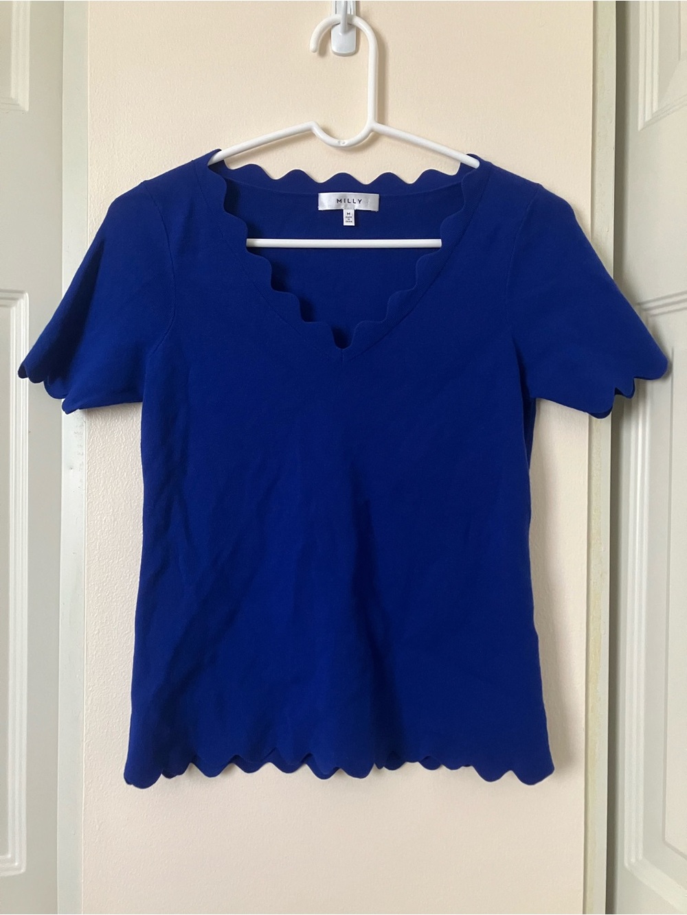 Milly Royal Blue Scalloped V-Neck Top
